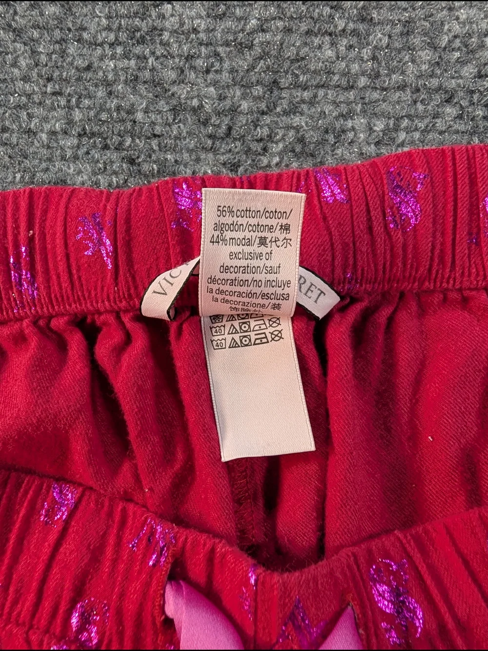 Victoria's Secret Women’s Small Red Sleep Pants with Satin Tie Glitter Logos